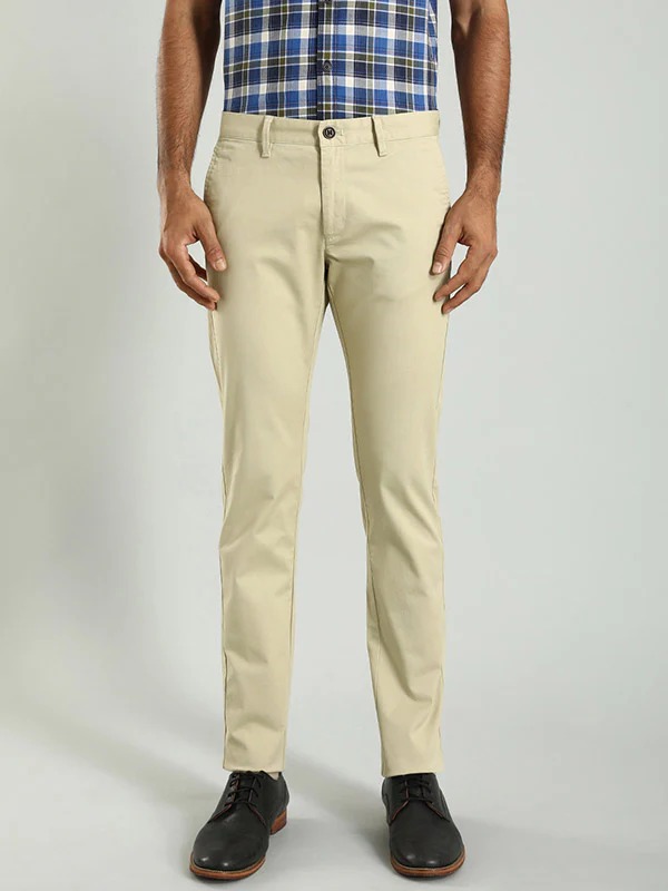Indian Terrain Men's Slim Fit Solid Beige Trousers